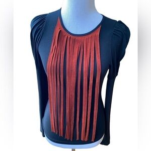 Lili Rose Woman Western Rodeo Suede Leather Fringe Long Sleeve Top Size XS (?)